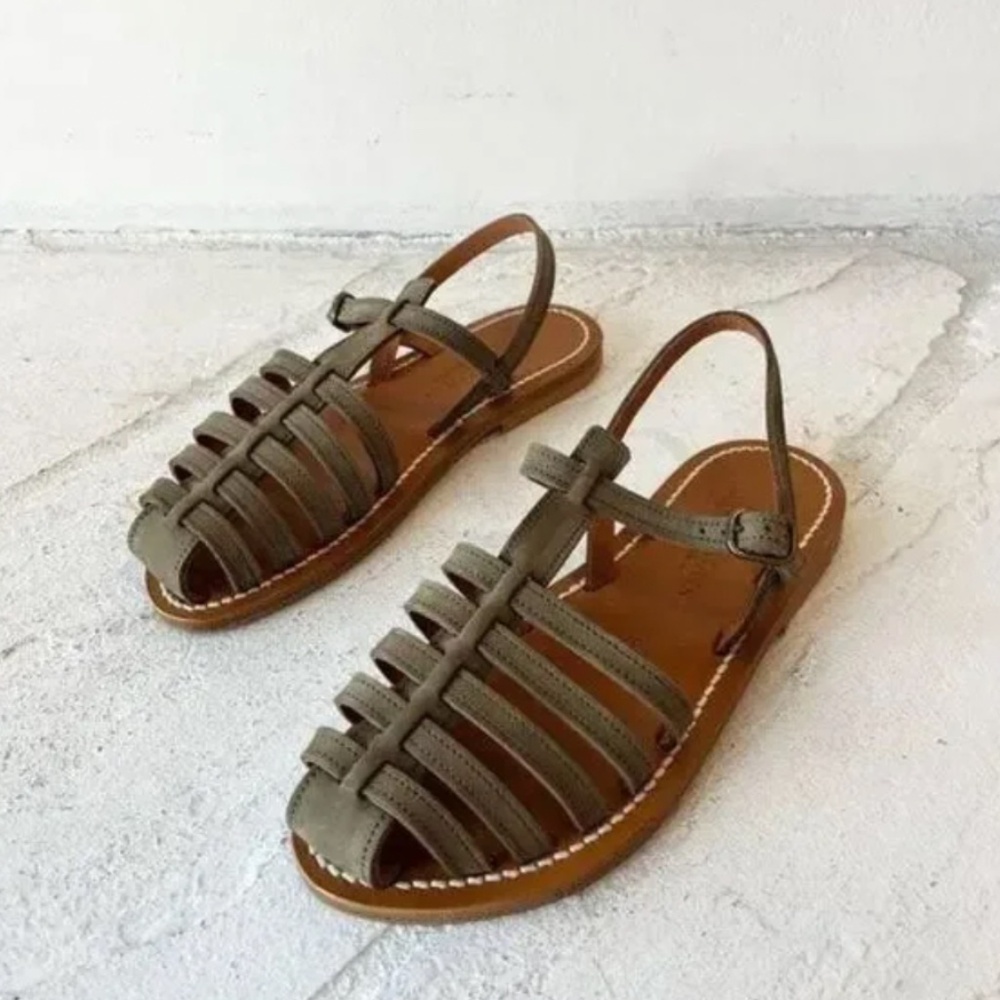 K.Jacques Adrien Fisherman Sandal in Khaki Green Leather (Size 7)